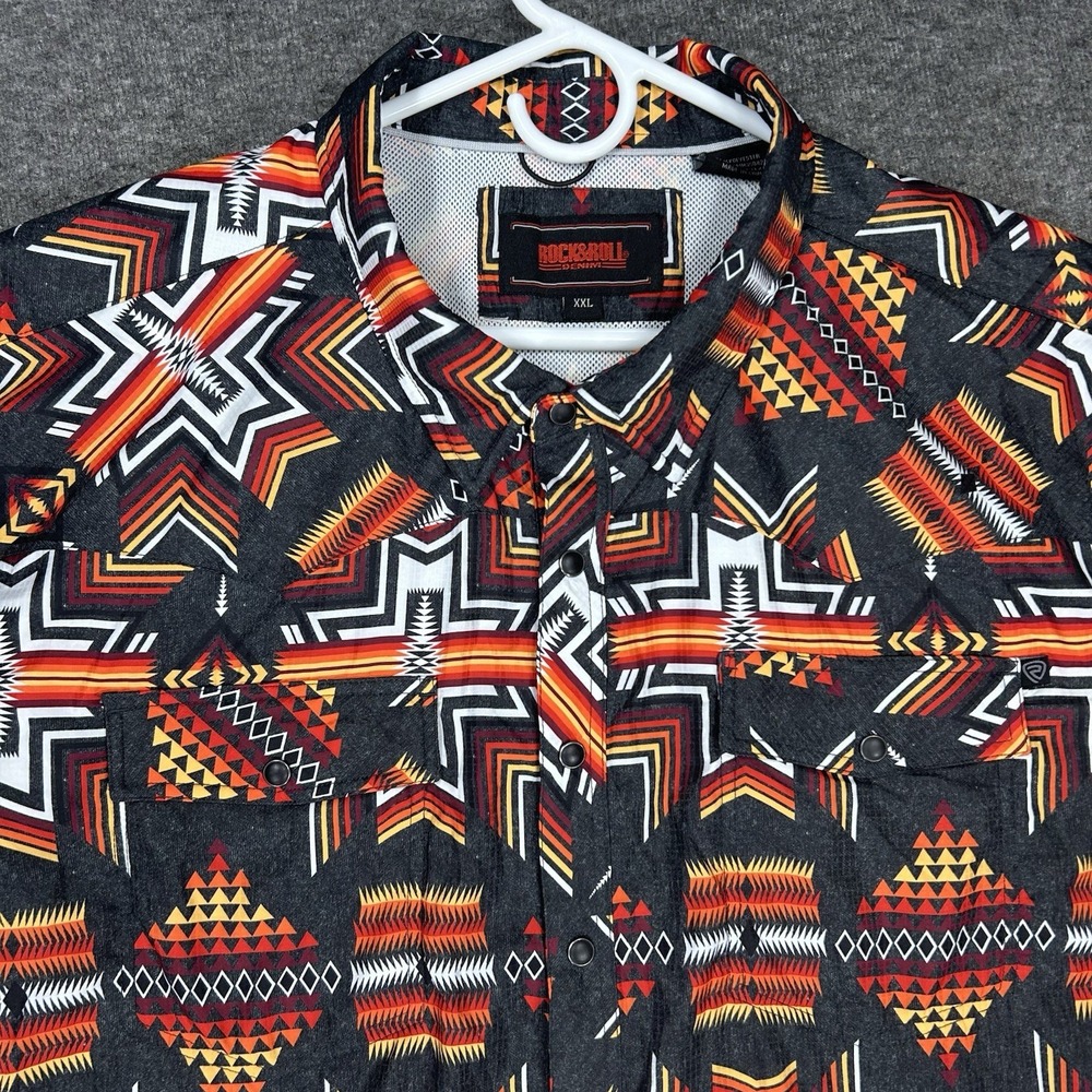 Rock & Roll Denim TEK Shirt Mens 2XL Black Aztec Western Pearl Snap Vented